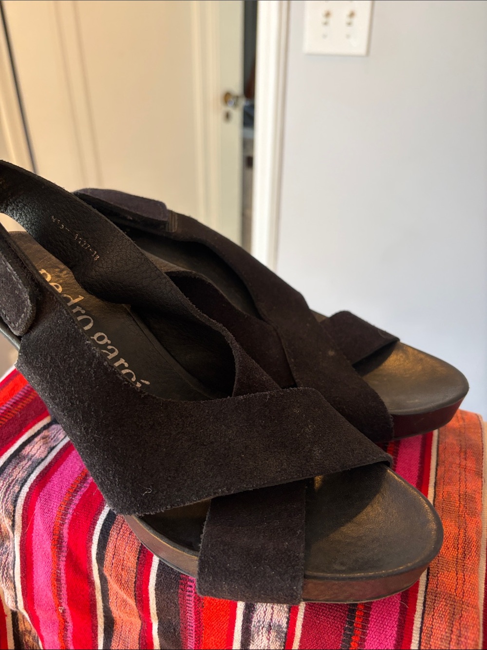 Pedro Garcia Black Suede Women's Crisscross Slingback Sandal heel